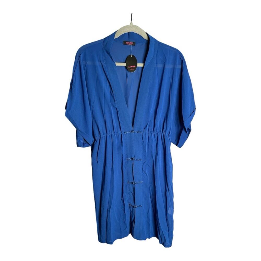 Adome Dark Blue Short Sleeve Sheer Kimono Robe Fabric Buttoned Front Large